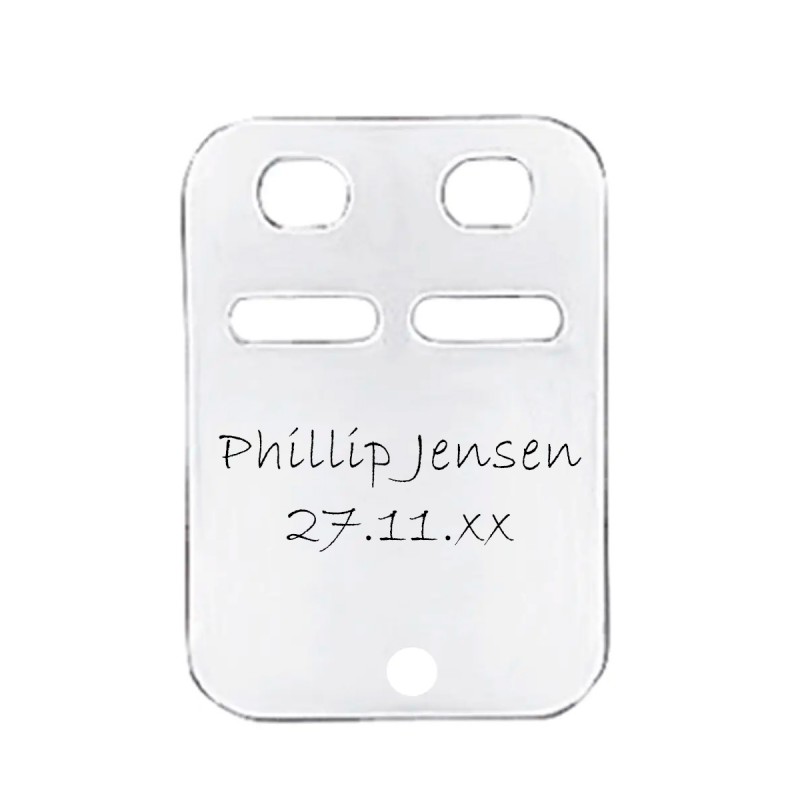 Dahl ID skilt blank sølv 15 x 25 mm inkl. kæde