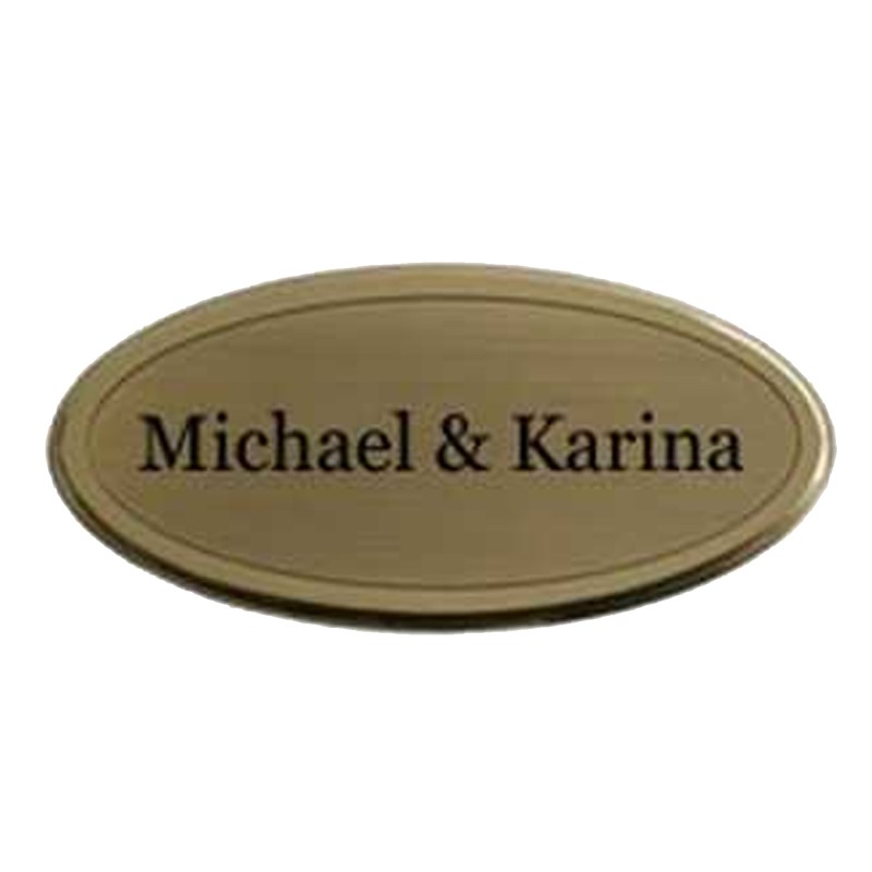 Dørskilt messing oval med kant 65 x 135 mm