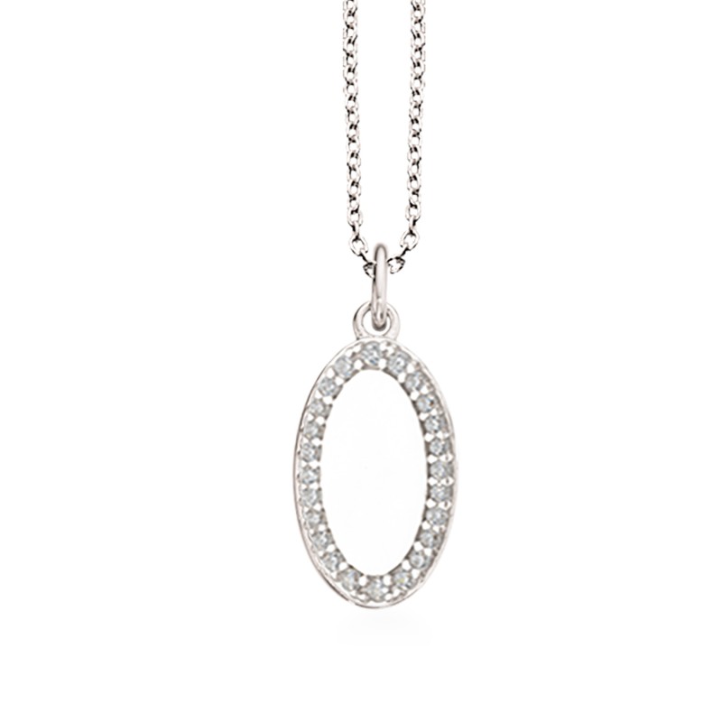 Scrouples Oval sølv vedhæng med zirkoner inkl kæde