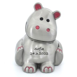 Nordahl Andersen Flodhest sparebøsse lyserød fortinnet