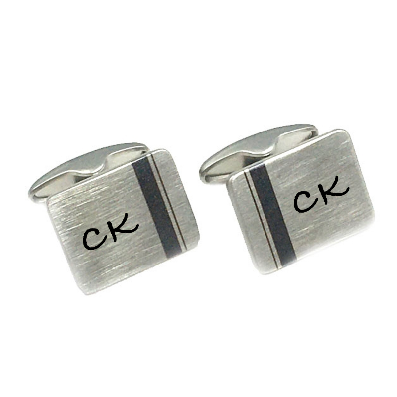 Dahl Manchetknapper stål med to sorte striber