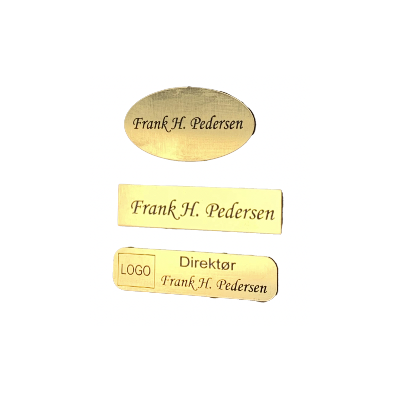 Navneskilt til tøj Guldfarvet med sort tekst