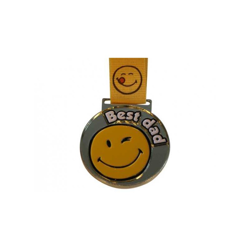 "Best dad" smiley medalje 50 mm Guld