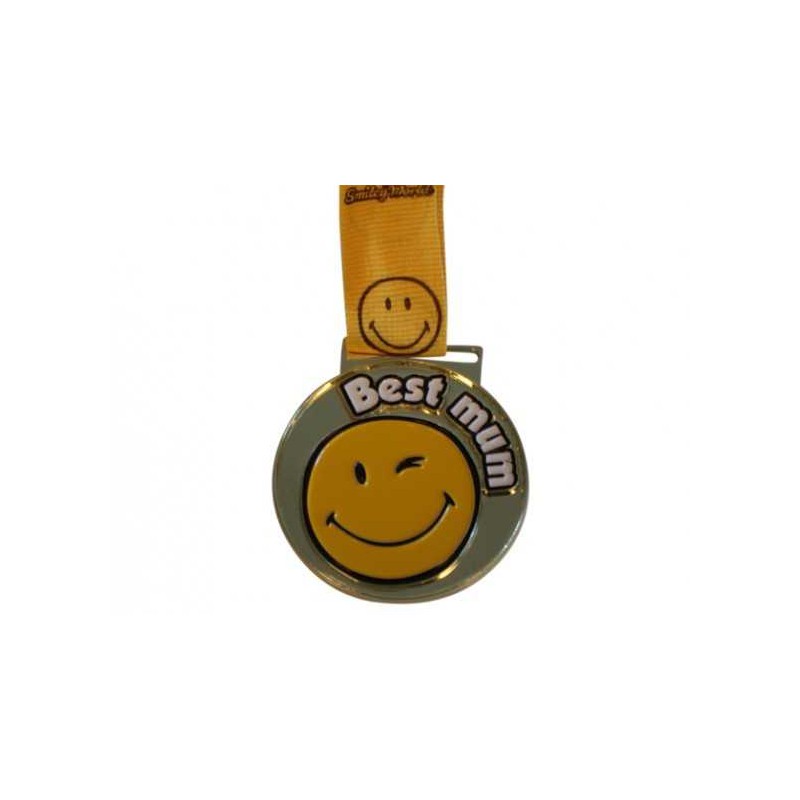 "Best mum" smiley medalje 50 mm Guld