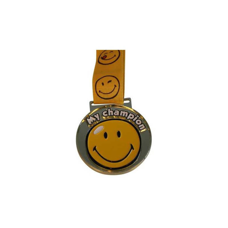 "My champion" smiley medalje 50 mm Guld