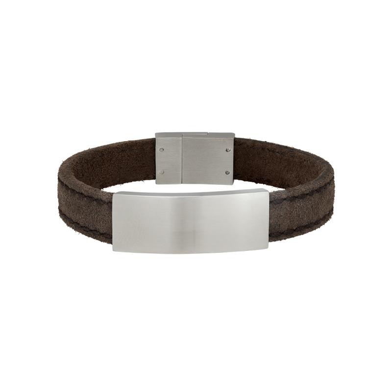SON of NOA Læderarmbånd med plade brun 19 cm