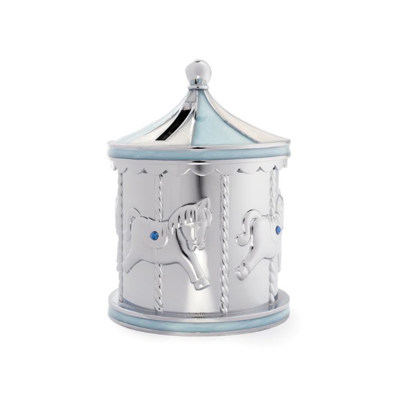 Nordahl Andersen sparebøsse blå karusel forkrommet