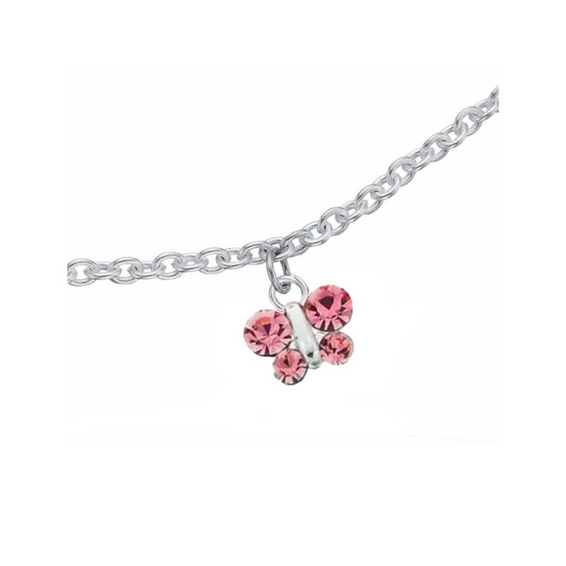 Scrouples Børnearmbånd Sommerfugl Sølv m. pink zirkoner