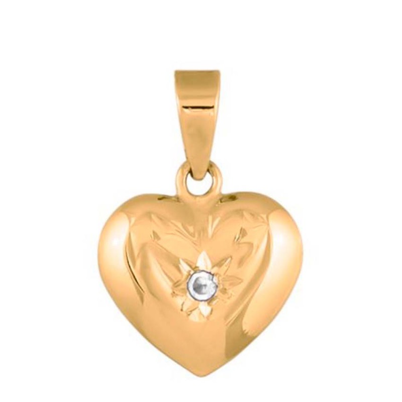 Nordahl Andersen Forgyldt hjerte vedhæng med Zirkon inkl. kæde