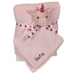 Nusseklud og babytæppe med navn broderet - Enhjørning - Lyserød
